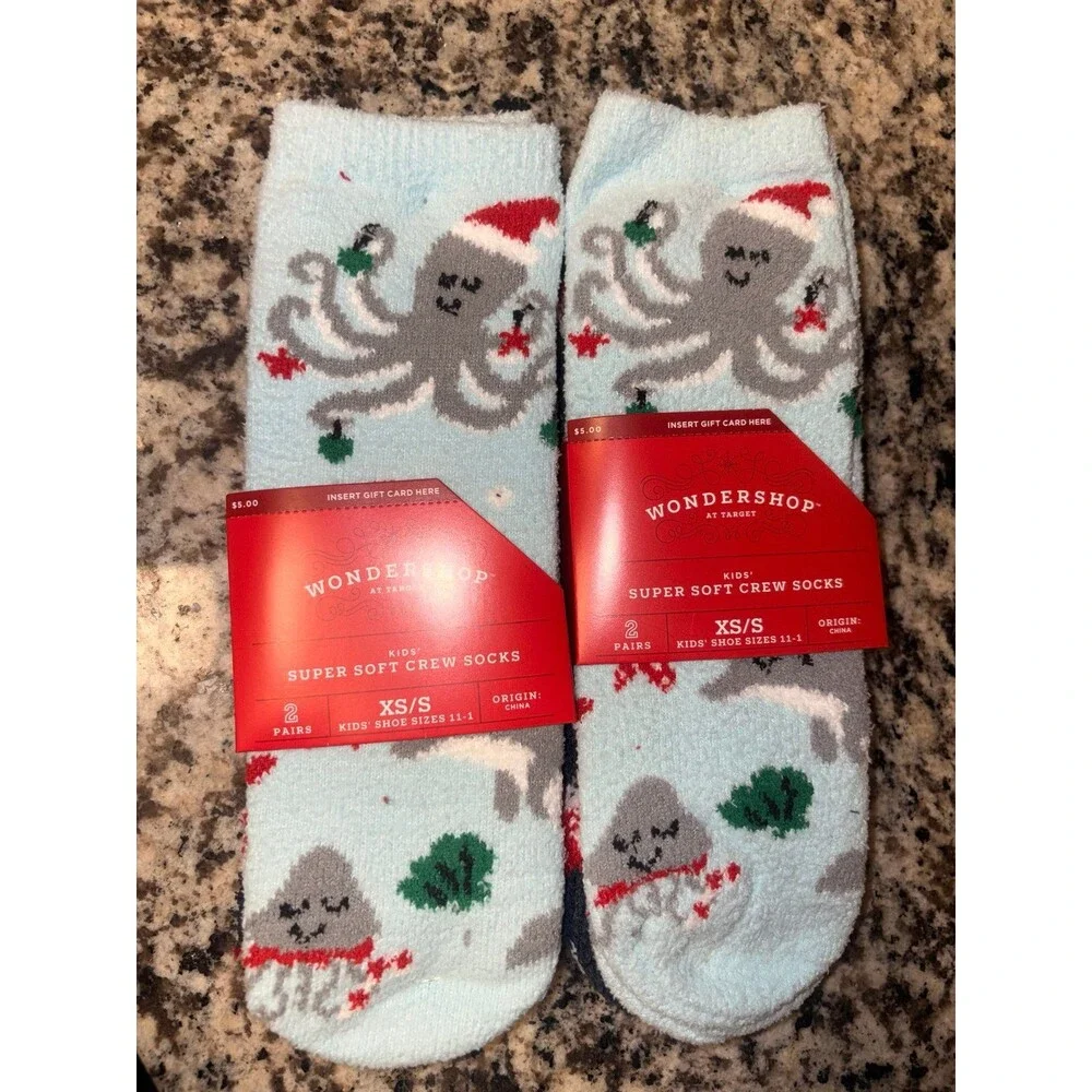 Kids' 2pk Christmas Sea Life Animals & Candy Canes Cozy Crew Socks ( 2 packs )